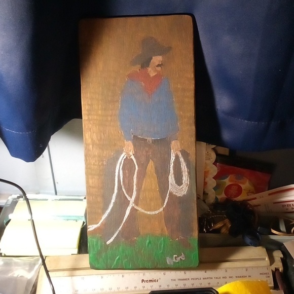Hand Crafted Other - Hand Painted Cowboy Wooden Plaque